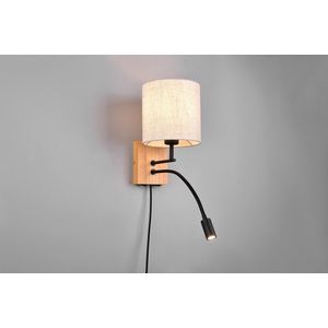 Lampa de perete Nilam, TRIO, 18x18x30 cm, 28W / 3W, 1x E27 / 1x SMD, lemn, natur/negru imagine