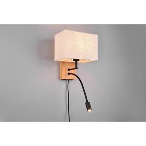 Lampa de perete Nilam, TRIO, 25x30 cm, 28W / 3W, 1x E27 / 1x SMD, lemn, natur/negru imagine