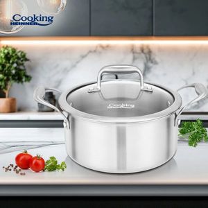 Semioala cu capac Atomic3, Cooking by Heinner, 24x12 cm, 5 L, inox/sticla, argintiu imagine