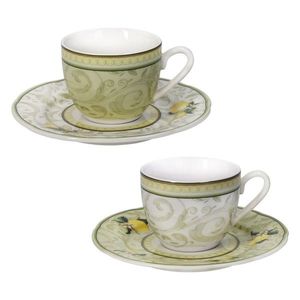 Set 2 cesti cu farfurie pentru cafea Limoni, Brandani, 50 ml, portelan New Bone China imagine