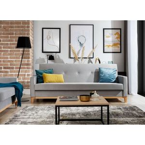 Canapea extensibila 3 locuri ELTAP, Selene, 216x104x93 cm, lemn/poliester, gri deschis/natur imagine