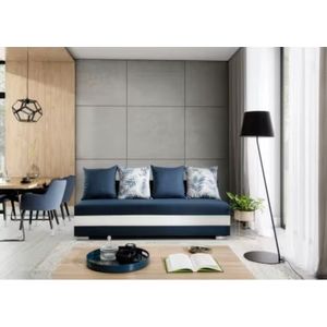 Canapea extensibila 3 locuri ELTAP, Calia, 195x86x83 cm, lemn/poliester, albastru/alb imagine