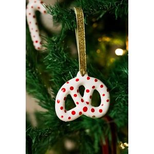Ornament de brad de Crăciun, BSY512, 8x7.5 cm, Ceramica, Alb/Rosu imagine
