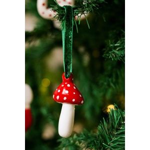 Ornament de brad de Crăciun, BSY513, 4x8.5 cm, Ceramica, Alb/Rosu imagine