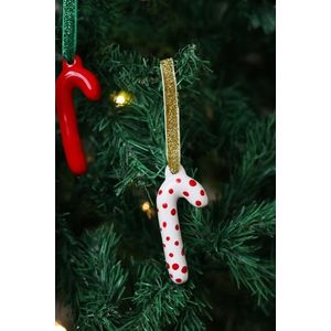 Ornament de brad de Crăciun, BSY517, 9.5x4 cm, Ceramica, Alb/Rosu imagine