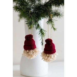 Ornament de brad de Crăciun, BSY112, 5.5x8 cm, Sfoara, Roșu Claret / Crem imagine