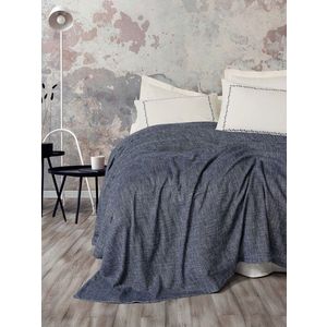 Set cuvertura pique dubla, L'essentiel Maison, Loom, Viscoza;Bumbac, Albastru inchis imagine