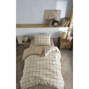 Lenjerie de pat pentru o persoana, L'essentiel Maison, Kare, Bumbac Ranforce, Crem imagine