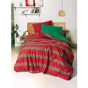 Lenjerie de pat pentru o persoana, L'essentiel Maison, Holly, Bumbac Ranforce, Verde/Roșu imagine