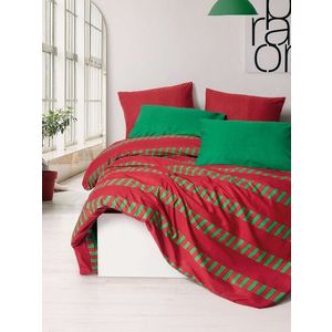 Lenjerie de pat dubla, L'essentiel Maison, Holly, Bumbac Ranforce, Verde/Roșu imagine