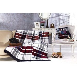 Patura Double, L'essentiel Maison, Lou, 60% bumbac/30% acril/10% poliester, Alb / Albastru închis / Roșu imagine