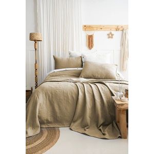 Set cuvertura de pat dubla 3 piese, L'essentiel Maison, Julia, Bumbac, Kaki imagine