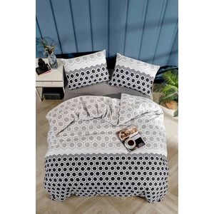 Lenjerie de pat dubla, L'essentiel Maison, Geometric Fitted, 65% bumbac/35% poliester, Negru / Alb / Gri imagine