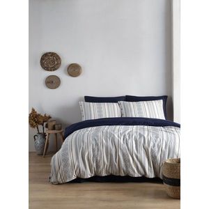 Lenjerie de pat dubla, L'essentiel Maison, Coastal Trio, Bumbac Satinat, Albastru indigo / Crem imagine