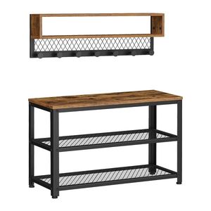 Set bancheta cu pantofar si cuier de perete, Vasagle, 73x30x45 cm/75.1x12.5x22 cm, PAL/otel, maro rustic imagine
