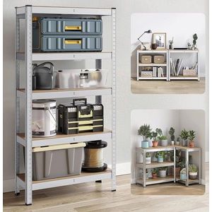 Raft modular pentru depozitare Songmics, 75 x 30 x 150 cm, MDF/otel, argintiu/maro deschis imagine