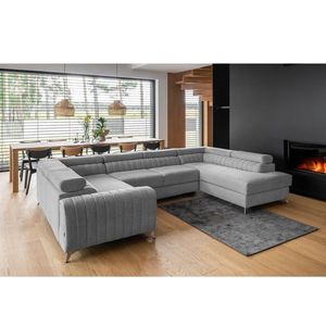 Coltar extensibil dreapta 6 locuri ELTAP, RT-04GO, Louis, 347x202x92 cm, lemn/poliester, gri deschis imagine