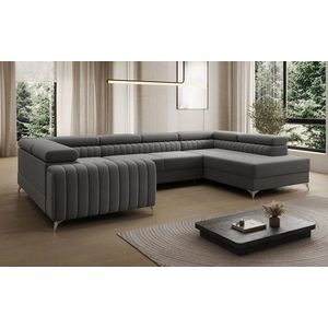 Coltar extensibil dreapta 6 locuri ELTAP, RT-04VE, Louis, 347x202x92 cm, lemn/poliester, gri inchis imagine