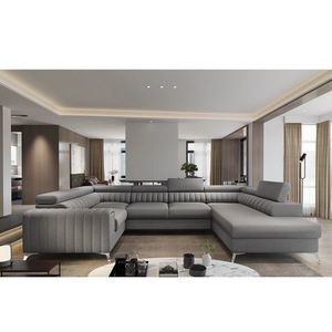 Coltar extensibil dreapta 6 locuri ELTAP, RT-05FL, Louis, 347x202x92 cm, lemn/poliester, gri inchis imagine