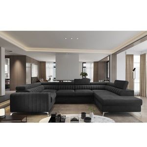 Coltar extensibil dreapta 6 locuri ELTAP, RT-06VE, Louis, 347x202x92 cm, lemn/poliester, gri antracit imagine