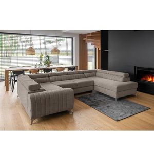 Coltar extensibil dreapta 6 locuri ELTAP, RT-07PO, Louis, 347x202x92 cm, lemn/poliester, gri imagine