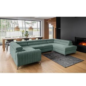 Coltar extensibil dreapta 6 locuri ELTAP, RT-100PO, Louis, 347x202x92 cm, lemn/poliester, verde imagine