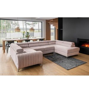 Coltar extensibil dreapta 6 locuri ELTAP, RT-101GO, Louis, 347x202x92 cm, lemn/poliester, roz imagine