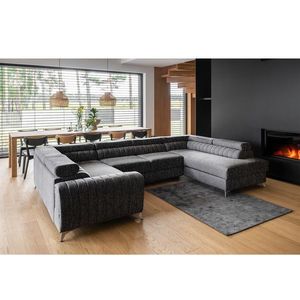 Coltar extensibil dreapta 6 locuri ELTAP, RT-10MAR, Louis, 347x202x92 cm, lemn/poliester, negru imagine