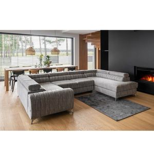 Coltar extensibil dreapta 6 locuri ELTAP, RT-130MAR, Louis, 347x202x92 cm, lemn/poliester, gri deschis imagine