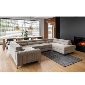 Coltar extensibil dreapta 6 locuri ELTAP, RT-20MAR, Louis, 347x202x92 cm, lemn/poliester, bej deschis imagine