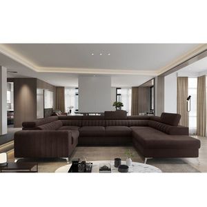 Coltar extensibil dreapta 6 locuri ELTAP, RT-22NU, Louis, 347x202x92 cm, lemn/poliester, maro inchis imagine