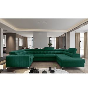 Coltar extensibil dreapta 6 locuri ELTAP, RT-35NU, Louis, 347x202x92 cm, lemn/poliester, verde inchis imagine