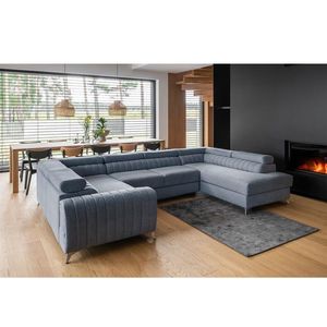 Coltar extensibil dreapta 6 locuri ELTAP, RT-40GO, Louis, 347x202x92 cm, lemn/poliester, albastru deschis imagine