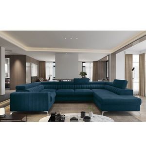 Coltar extensibil dreapta 6 locuri ELTAP, RT-40NU, Louis, 347x202x92 cm, lemn/poliester, albastru inchis imagine