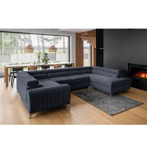 Coltar extensibil dreapta 6 locuri ELTAP, RT-40PO, Louis, 347x202x92 cm, lemn/poliester, albastru inchis imagine