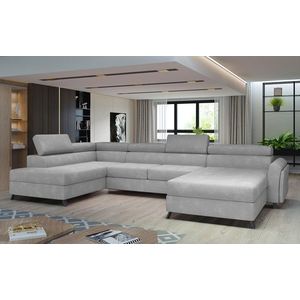 Coltar extensibil stanga 5 locuri ELTAP, Jos-07, Josette, 370x190x98 cm, lemn/poliester, gri deschis imagine