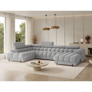 Coltar extensibil stanga 3 locuri ELTAP, LT-03ROY, Feraria, 358x202x93 cm, lemn/poliester, gri deschis imagine