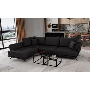 Coltar extensibil stanga 4 locuri ELTAP, LT-10VE, Larde, 286x191x90 cm, lemn/poliester, negru imagine