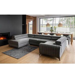 Coltar extensibil stanga 6 locuri ELTAP, LT-04FL, Louis, 347x202x92 cm, lemn/poliester, gri imagine