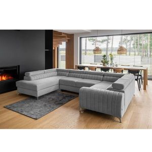 Coltar extensibil stanga 6 locuri ELTAP, LT-04GO, Louis, 347x202x92 cm, lemn/poliester, gri deschis imagine