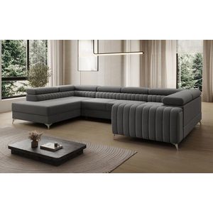 Coltar extensibil stanga 6 locuri ELTAP, LT-04VE, Louis, 347x202x92 cm, lemn/poliester, gri inchis imagine