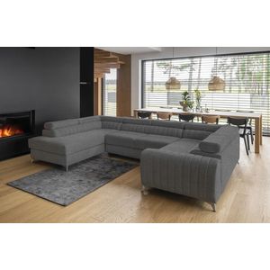 Coltar extensibil stanga 6 locuri ELTAP, LT-04VER, Louis, 347x202x92 cm, lemn/poliester, gri imagine