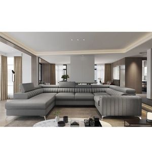 Coltar extensibil stanga 6 locuri ELTAP, LT-05FL, Louis, 347x202x92 cm, lemn/poliester, gri inchis imagine