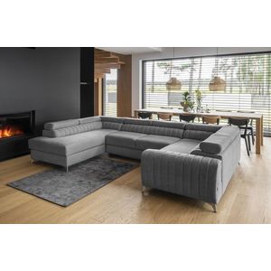 Coltar extensibil stanga 6 locuri ELTAP, LT-05GO, Louis, 347x202x92 cm, lemn/poliester, gri inchis imagine