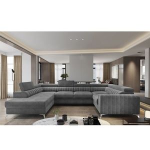 Coltar extensibil stanga 6 locuri ELTAP, LT-06SO, Louis, 347x202x92 cm, lemn/poliester, gri inchis imagine