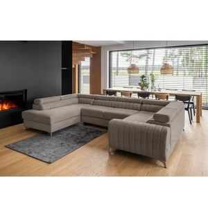 Coltar extensibil stanga 6 locuri ELTAP, LT-07PO, Louis, 347x202x92 cm, lemn/poliester, gri imagine