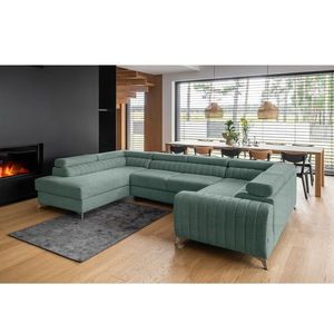 Coltar extensibil stanga 6 locuri ELTAP, LT-100PO, Louis, 347x202x92 cm, lemn/poliester, verde imagine