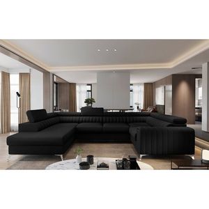 Coltar extensibil stanga 6 locuri ELTAP, LT-10FL, Louis, 347x202x92 cm, lemn/poliester, negru imagine