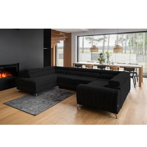 Coltar extensibil stanga 6 locuri ELTAP, LT-10VER, Louis, 347x202x92 cm, lemn/poliester, negru imagine