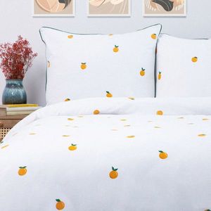 Lenjerie de pat pentru o persoana Orangie, Homla, 2 piese, 140x200 cm, bumbac, alb/portocaliu imagine